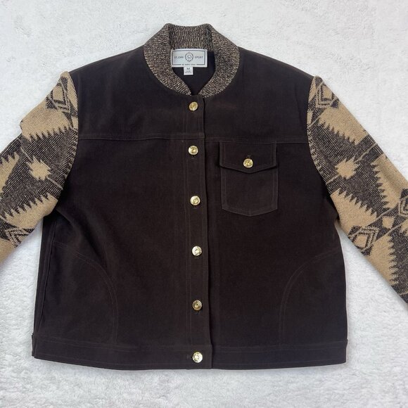 St. John Sport By Marie Gray Southwestern Aztec Print Jacket Brown Tan Women’s M - Picture 1 of 16